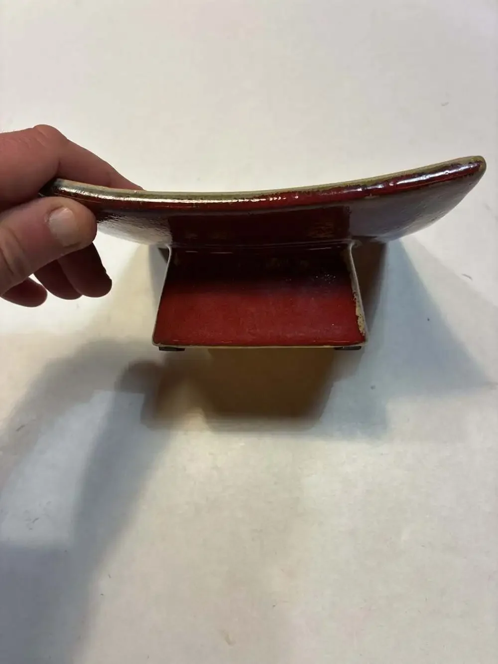Vintage Mid-Century Modern Square Fat Lava Pottery Pedestal Dish